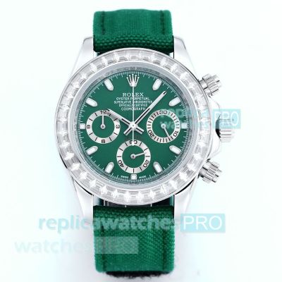 AAA Replica Rolex Daytona Green Quartz Chronograph Watch with Diamond Bezel 